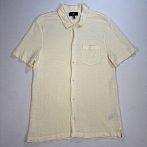 Banana Republic Linen Pique Resort Shirt Men's L Tall Yellow Pocket Button Up